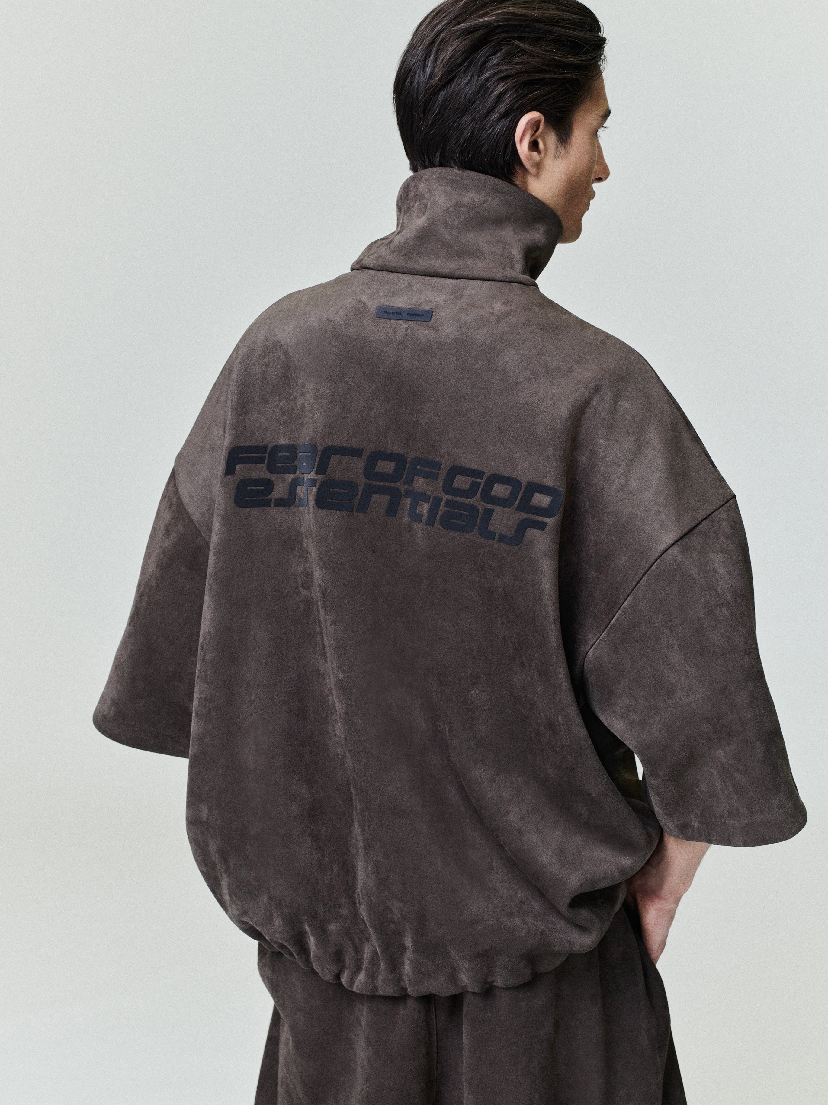 Suede Fleece High Neck 3/4 Sleeve Jacket