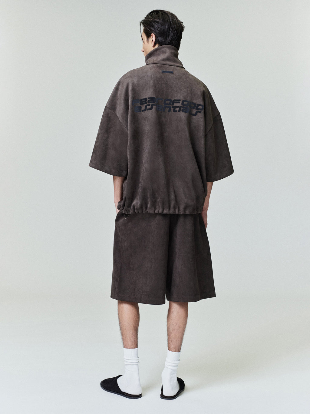 Suede Fleece High Neck 3/4 Sleeve Jacket