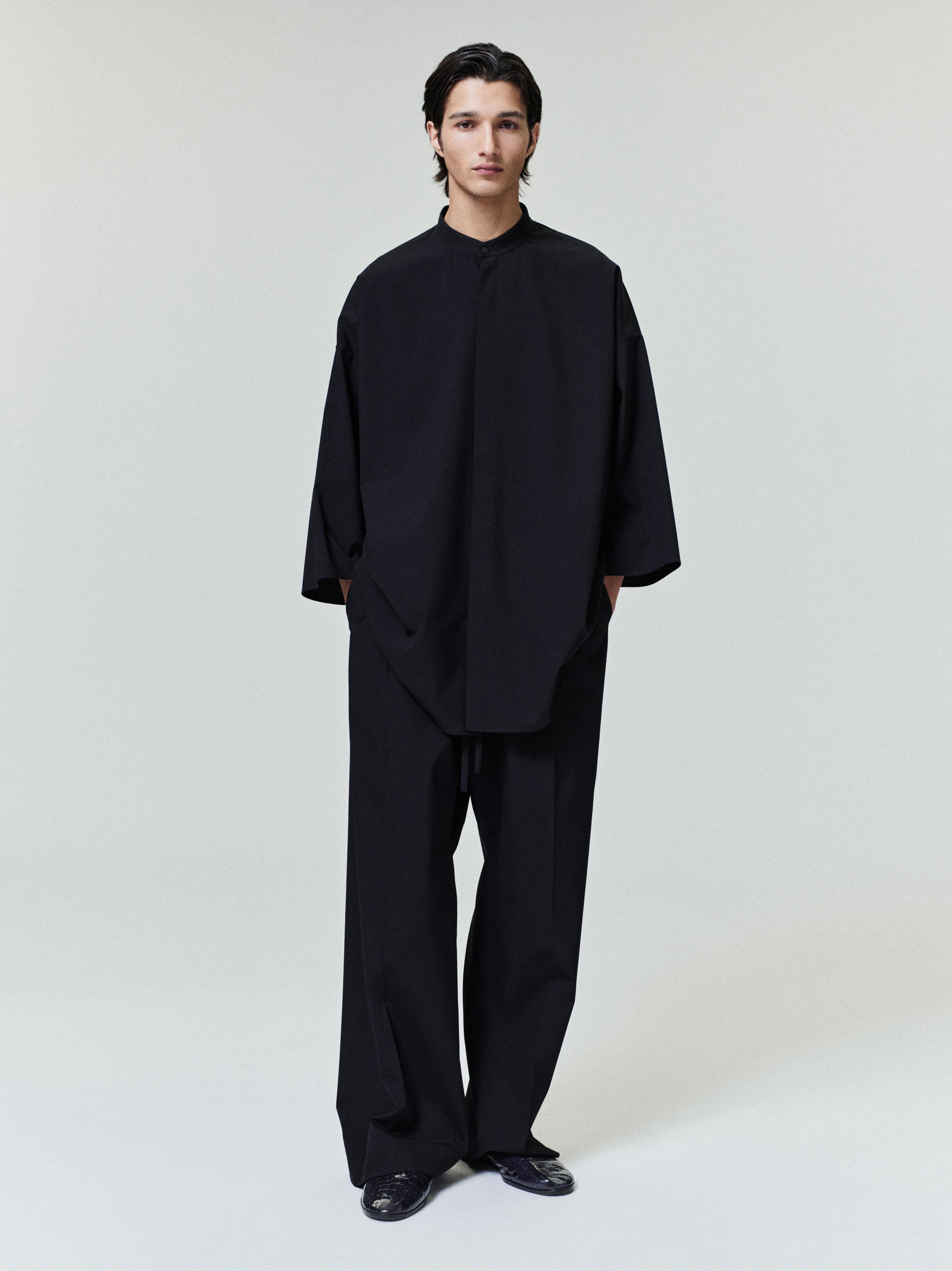 Cotton Wool Oxford Wide Leg Drawstring Pants
